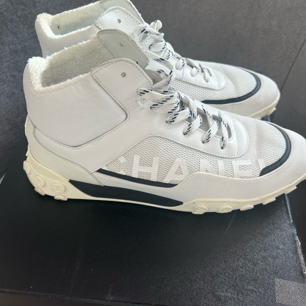 CHANEL High Top White Sneakers Size 39.5